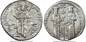 Andronicus II Palaeologus and Michael IX (AD 1294-1320). AR basilicon (22mm, 5h). NGC Choice XF. Constantinople, AD 1304-1320. KYPIЄ-BOHΘЄI, Christ en...