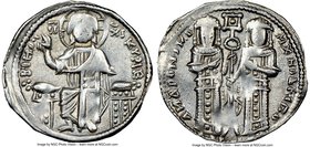 Andronicus II Palaeologus and Michael IX (AD 1294-1320). AR basilicon (21mm, 5h). NGC Choice VF. Constantinople, AD 1304-1320. KYPIЄ-BOHΘЄI, Christ en...