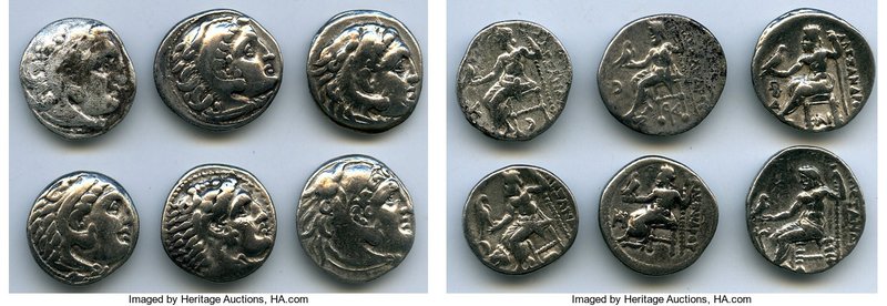 ANCIENT LOTS. Greek. Macedonian Kingdom. Ca. 336-323 BC. Lot of six (6) AR drach...