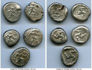 ANCIENT LOTS. Greek. Pamphylia. Aspendus. Ca. mid-5th century BC. Lot of five (5) AR staters. Fine-About VF, test cuts. Includes: Hoplite and triskele...