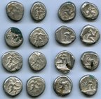 ANCIENT LOTS. Greek. Pamphylia. Aspendus. Ca. mid-5th century BC. Lot of eight (8) AR staters. Fine-About VF, test cuts. Includes: Hoplite and triskel...
