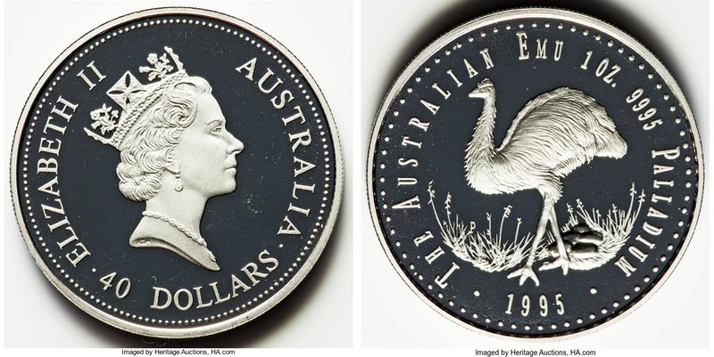 Elizabeth II palladium "Australian Emu" 40 Dollars 1995, KM313. APdW 1.0021 oz. ...