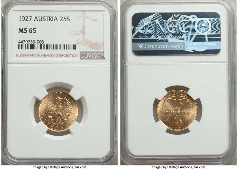 Republic gold 25 Schilling 1927 MS65 NGC, KM2841. AGW 0.1702 oz.

HID09801242017