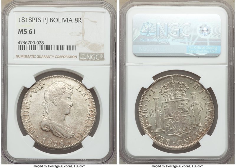 Ferdinand VII 8 Reales 1818 PTS-PJ MS61 NGC, Potosi mint, KM84.

HID09801242017