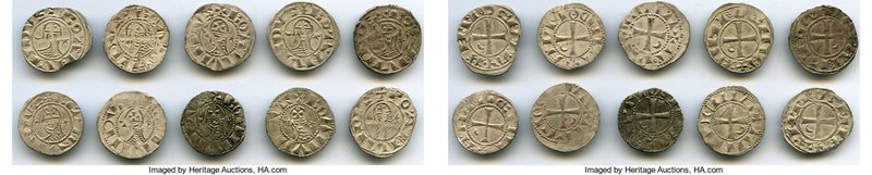 Principality of Antioch 10-Piece Lot of Uncertified Bohemond Era "Helmet" Denier...