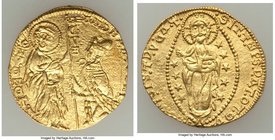 Chios. Anonymous gold Imitative Ducat ND (1343-1354) AU, Uncertain mint, Fr-38a var. Imitating a gold Ducat of Andrea Dandolo. ΛZDR DΛZDVO DVX | SN VЄ...