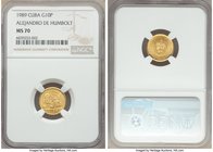 Republic gold "Alejandro de Humbolt" 10 Pesos 1989 MS70 NGC, KM383. AGW 0.0999 oz. Absolutely perfect issue.

HID09801242017