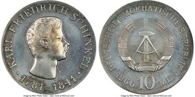 Democratic Republic Pair of Certified silver 10 Marks NGC, 1) "Karl Friedrich Schinkel" 10 Mark 1966 - MS64, KM15.1. 2) "Albert Schweitzer" 10 Mark 19...