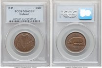 Free State Pair of Certified 1/2 Pennies 1933 PCGS, 1) 1/2 Penny - MS63 Brown, KM2. 2) 1/2 Penny - MS62 Red and Brown, KM2. Sold as is, no returns.

H...