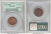 Meiji Pair of Certified Year 6 (1873) Issues PCGS, 1) 1/2 Sen - MS63 Red and Brown, KM-Y16.1. 2) Sen - MS63 Red and Brown, KM-Y17.1. Sold as is, no re...