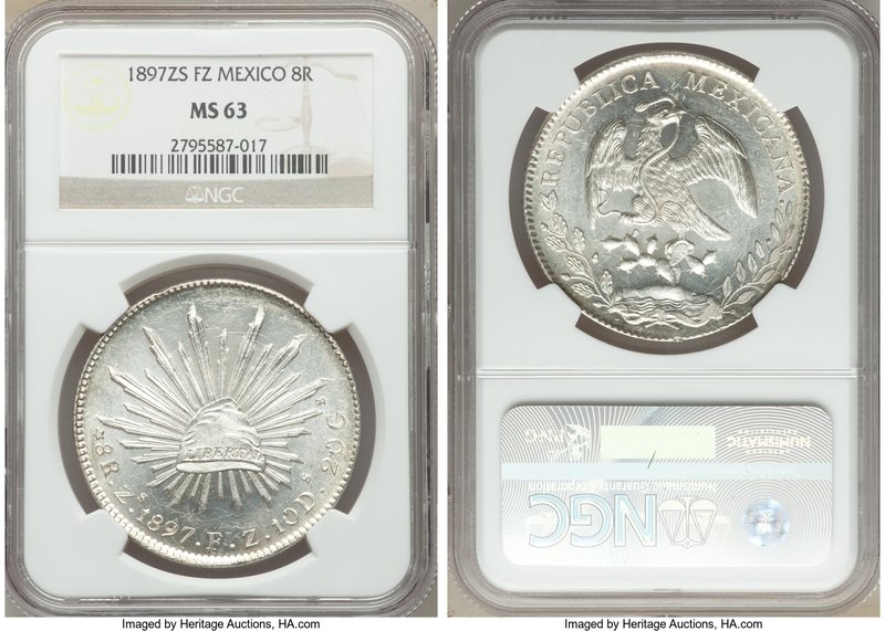 Pair of Certified Assorted Issues NGC, 1) Republic 8 Reales 1897 Zs-FZ - MS63, Z...