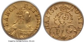 Elizabeth gold Poltina (1/2 Rouble) 1756 AU58 PCGS, Red mint, Bit-73 (R). Sharply struck with light handling marks.

HID09801242017