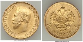 Nicholas II gold 10 Roubles 1911-ЭБ AU, St. Petersburg mint, KM-Y64.

HID09801242017
