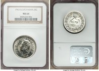 Pair of Certified Assorted Issues NGC, 1) El Salvador: Republic 25 Centavos 1943 - MS64, KM136. 2) France: Republic 50 Centimes 1920 - MS64, KM854. So...