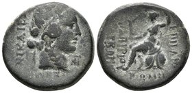 BITHYNIA. Nikaia. Ae22. C. Papirius Carbo. 62-59 a.C. A/ Cabeza de Dionisos a derecha con corona de hiedra, delante monograma. R/ Roma sendente a izqu...