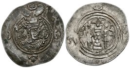 IMPERIO SASANIDA, Khusru II. Dracma. (Ar. 4,10g/30mm). 591-628 d.C. (¿año 36?). GD (Jayy).(Göbl type II/2). MBC-.