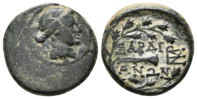 LYDIA, Sardes. Ae15. 133 a.C.-14 d.C. A/ Cabeza laureada de Apolo a derecha. R/ ...