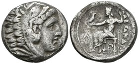 REINO DE MACEDONIA. Alejandro III. Tetradracma. 320-317 a.C. Amphipolis. A/ Cabeza de Herakles a derecha, con tocado de piel de león. R/ Zeus Aetophor...