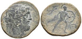 SICILIA, The mamertinoi. Pentonkion. 220-200 a.C. Messana. A/ Cabeza laureada de Zeus a derecha. R/ Guerrero avanzando a derecha portando escudo y lan...