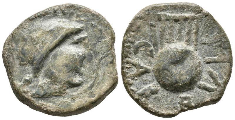 CARBULA. As. 50 a.C. Almodóvar del Río (Córdoba). A/ Cabeza femenina a derecha, ...