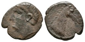 CARTAGONOVA. 1/4 Calco. 220-215 a.C. Cartagena (Murcia). A/ Cabeza masculina a izquierda. R/ Cabeza de caballo a derecha. FAB-554. Ae. 1,94g. MBC.