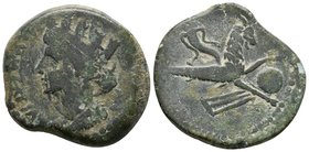 MAURETANIA. Iol-Caesarea. As. Tiempos de Juba II. 25 a.C.-24 d.C. A/ Busto drapeado de Tyche a izquierda, llevando corona mural. R/ Capricornio a dere...