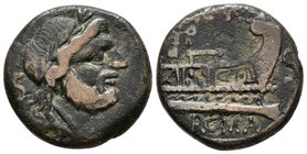 C. CURIATIUS F. TRIGEMINUS. Semis. 135 a.C. Roma. A/ Cabeza laureada de Saturno a derecha, detrás S. R/ Proa de galera a derecha, sobre ella Victoria ...