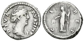 DIVA FAUSTINA I. Denario. 141 d.C. Roma. A/ Busto drapeado a derecha con pelo recogido. DIVA FAUSTINA. R/ Ceres velada estante a izquierda, portando e...