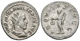 FILIPO I. Antoniniano. 244-247 d.C. Roma. A/ Busto radiado y drapeado con coraza a derecha. IMP M IVL PHILIPPVS AVG. R/ Aequitas estante a izquierda p...