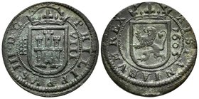 FELIPE III. 8 Maravedís. 1605. Segovia. Cal-761; J.S. D-219. Ae. 6,37g. MBC.