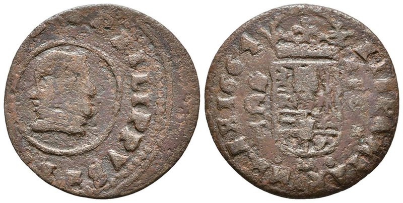 FELIPE IV. 16 Maravedís. 1664. Córdoba T. Cal-1286; J.S. M-71. Ae. 3,42g. BC.