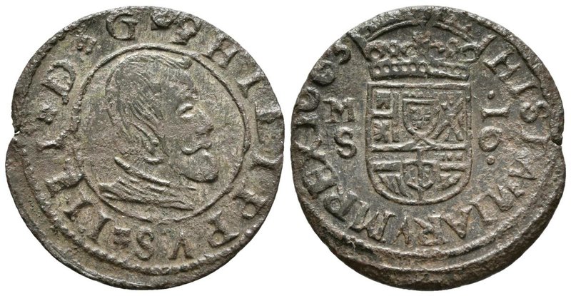 FELIPE IV. 16 Maravedís. 1663. Madrid S. B girada en lugar de E y N invertida en...