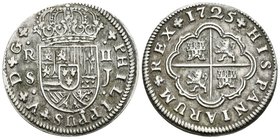 FELIPE V. 2 Reales. (Ar. 5,52g/27mm). 1725. Sevilla J. (Cal-1427). MBC+.
