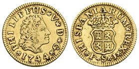 FELIPE V. 1/2 Escudo. 1744. Sevilla PJ. Cal-586. Au. 1,76g. MBC.