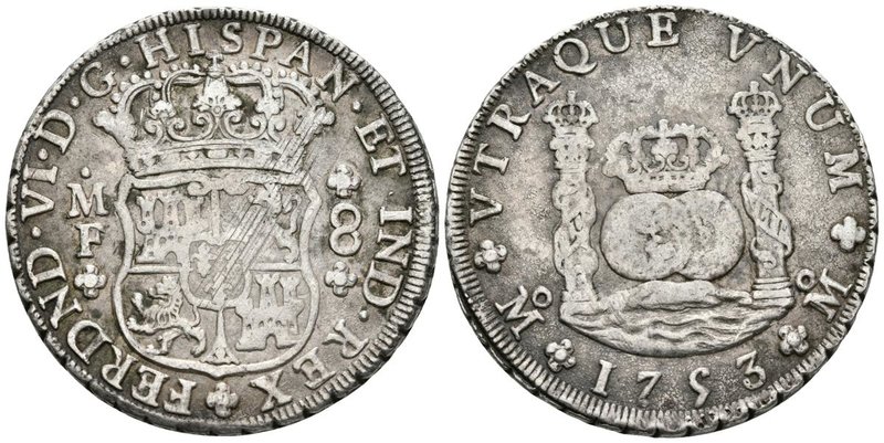 FERNANDO VI. 8 Reales. 1753. México MF. Columnario. Cal-331. Ar. 26,99g. Rayas d...
