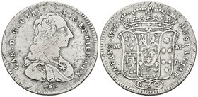 CARLOS III. 1/2 Piastra de 60 Grana. 1753. DeG / MM-R. Gig. 42; Vti. 141; Panuti-Riccio 42. Ar. 12,24g. BC+/MBC-. Escasa.