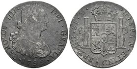 CARLOS IV. 8 Reales. 1799. Guatemala M. Cal-630. Ar. 25,42g. Oxidaciones marinas. MBC-.