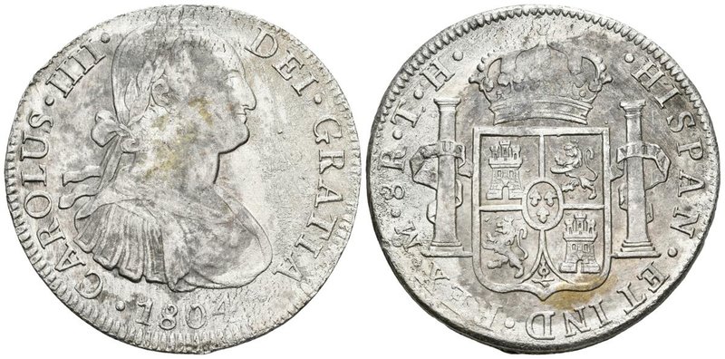 CARLOS IV. 8 Reales. 1804. México TH. Cal-701. Ar. 26,49g. Oxidaciones marinas. ...