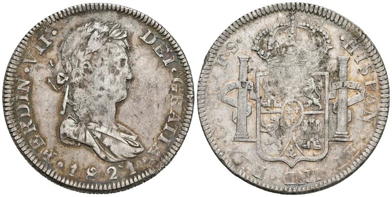 FERNANDO VII. 8 Reales. 1821. Guadalajara FS. Cal-445. Ar. 27,01g. Bonita tono. ...