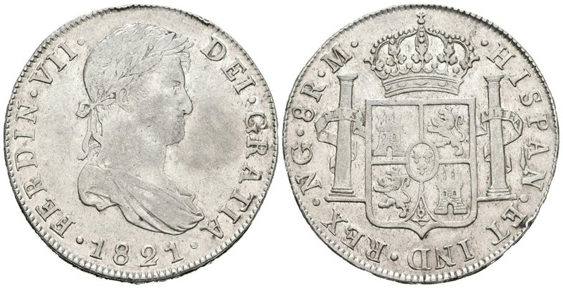 FERNANDO VII. 8 Reales. 1821. Guatemala M. Cal-470. Ar. 26,92g. Conserva parte d...