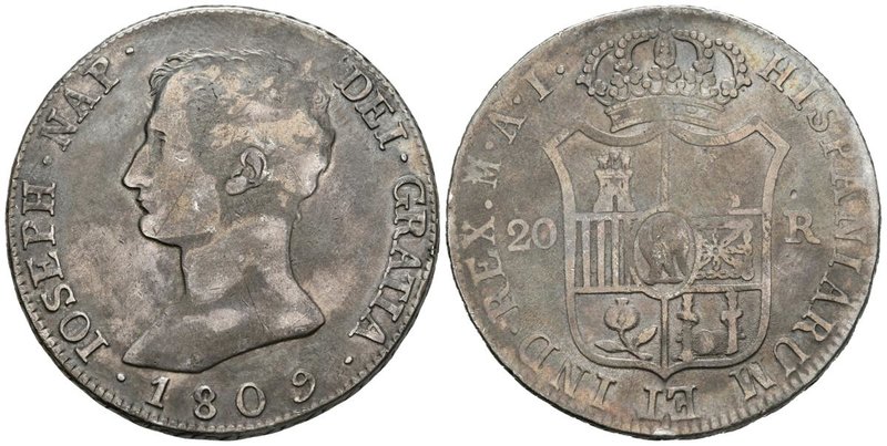 JOSE NAPOLEON. 20 Reales. (Ar. 26,87g/39mm). 1809. Madrid AI. (Cal-24). MBC/MBC-...