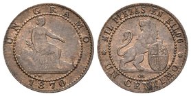 GOBIERNO PROVISIONAL. 1 Céntimo. (Ae. 1,01g/15mm). 1870. Barcelona OM. (Cal-27). SC-.