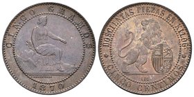GOBIERNO PROVISIONAL. 5 Céntimos. 1870. Barcelona OM. Cal-25. Ae. 5,00g. EBC+/SC.