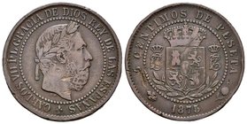 CARLOS VII. 5 Céntimos. 1875. Bruselas. Cal-10. Ae. 5,07g. Golpes. MBC-.