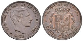 ALFONSO XII. 5 Céntimos. 1878. Barcelona OM. Cal-72. Ae. 4,83g. SC-.