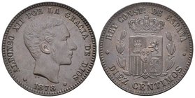 ALFONSO XII. 10 Céntimos. 1878. Barcelona OM. Cal-68. Ae. 9,81g. EBC.