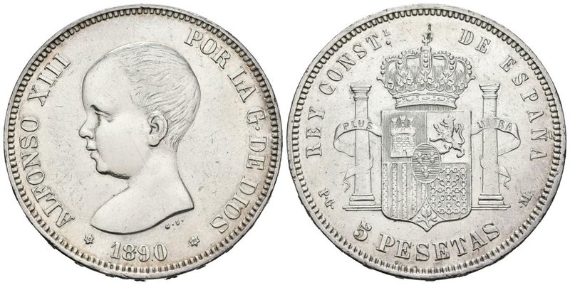 ALFONSO XIII. 5 Pesetas. 1890 *18-90. Madrid PGM. Cal-16. Ar. 24,81g. Limpiada. ...