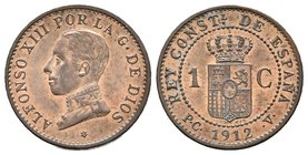 ALFONSO XIII. 1 Céntimo. (Ae. 1,08g/15mm). 1912 *2. Madrid PCV. (Cal-79). EBC+. Tono.