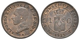 ALFONSO XIII. 1 Céntimo. (Ae. 0,99g/15mm). 1913 *3. Madrid PCV. (Cal-80). EBC+.