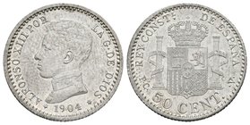 ALFONSO XIII. 50 Céntimos. 1904 *1-0. Madrid PCV. Cal-62. Ar. 2,47g. Ligera pátina. EBC+.